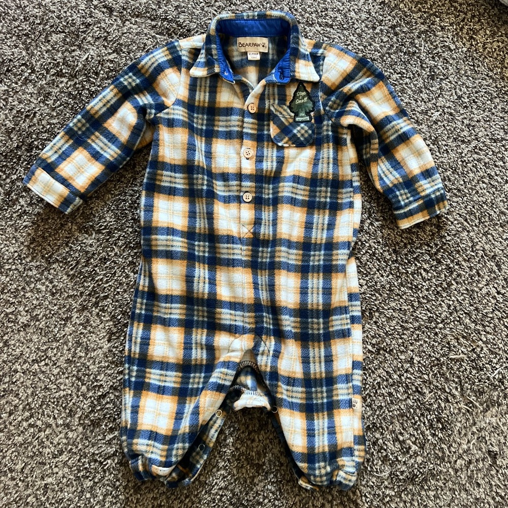 BearPaw Blue and Yellow Bodysuit with Plaid Design